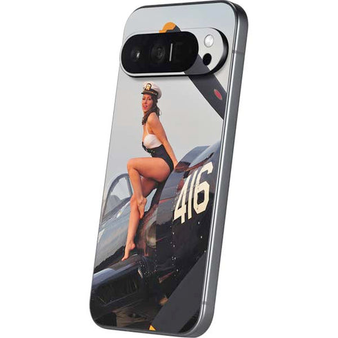 1940s Navy Pin-Up Girl On Corsair Fighter Plane Pixel 9 Pro XL Skin